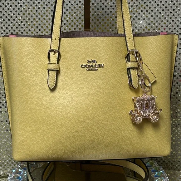 Coach Yellow Leather Tote with Charm and Gold Logo Approx. 13 x 8 x 3.5 - Picture 1 of 16